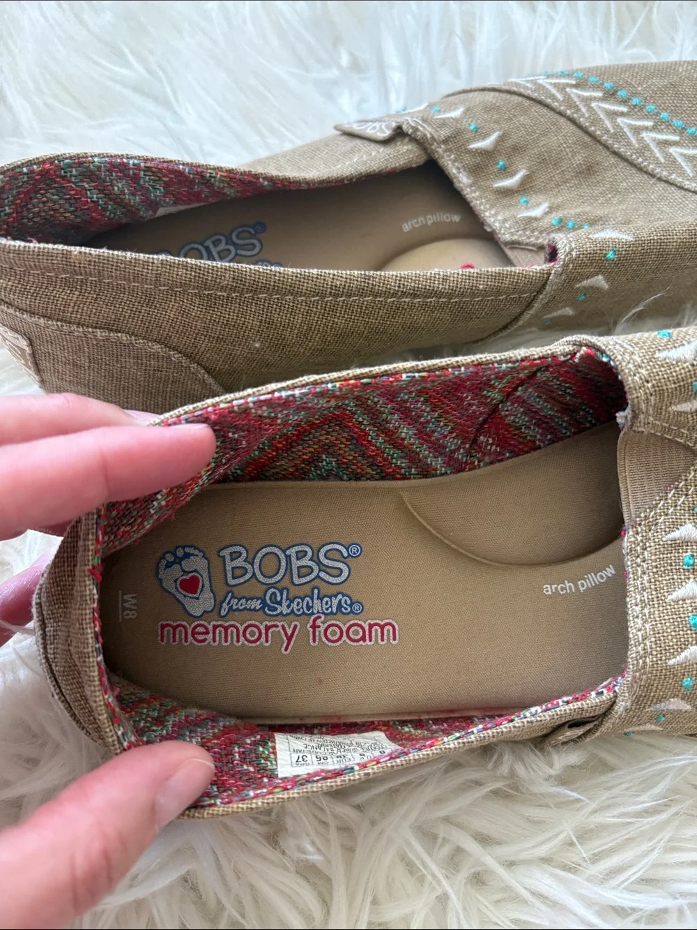 Skechers Tan Slip-On Embroidered Casual Flats